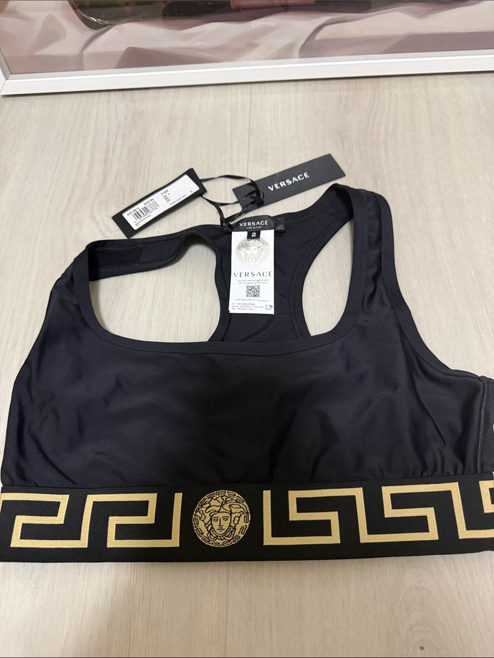 Versace Black Sports Bra with Gold Medusa Band